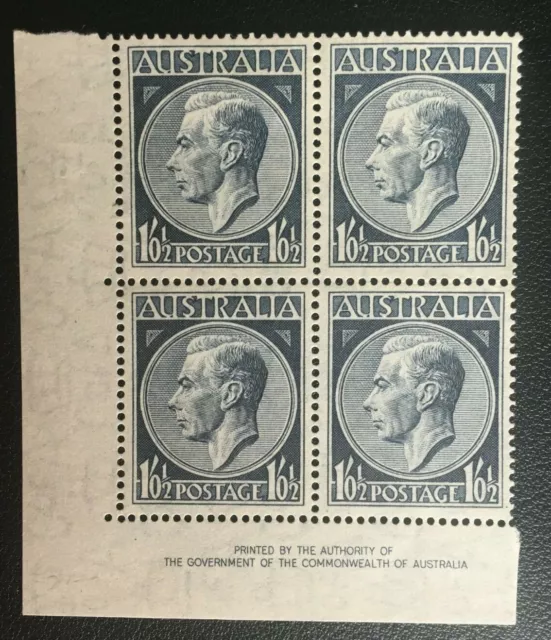 1952 1/0½d indigo KGVI definitive SG252 imprint block of 4 3