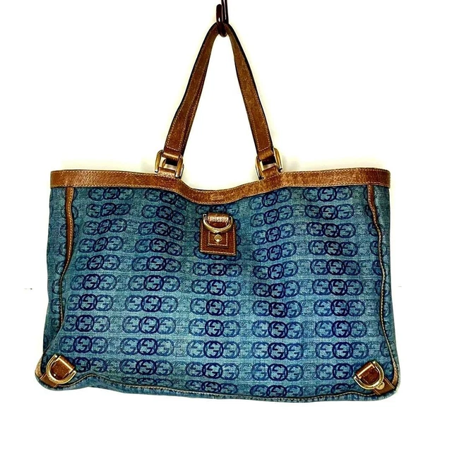 Authentic GUCCI Interlocking Abby tote bag denim Blue Genuine