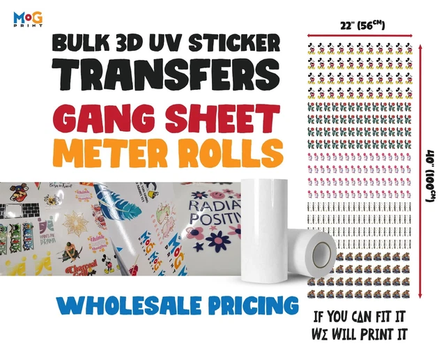 BULK 3D UV Stickers Custom Metre Gang Sheet Personalised DTF Printing ...