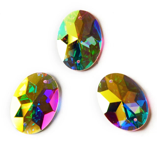 2052TH AB Oval Flat Back Glass Strass Sewing Craft Crystal Stone Sew On Rhinesto