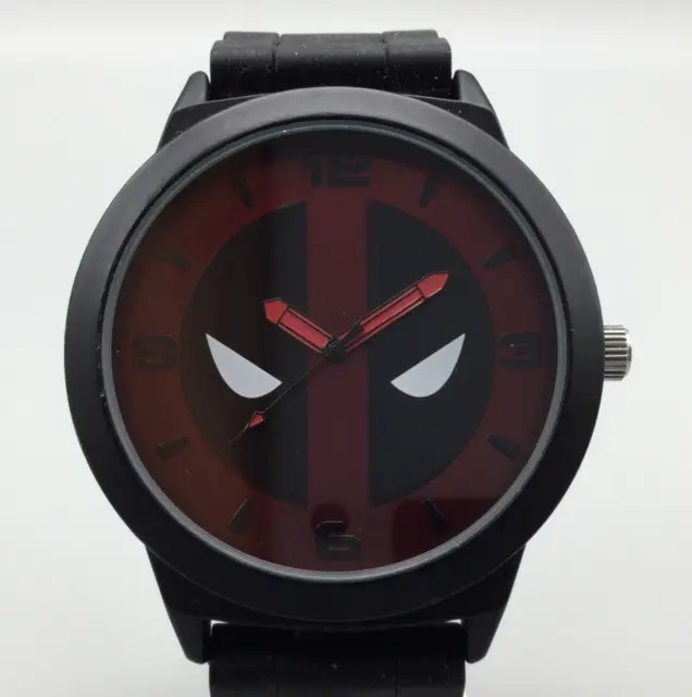 Marvel Deadpool Watch Men Red Black Logo Dial 45mm Silicone Band New Battery
