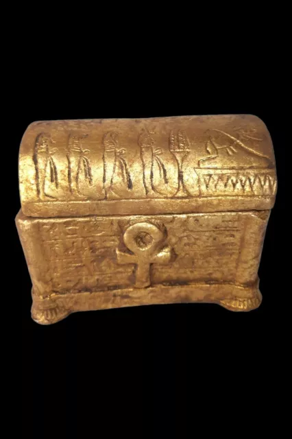 RARE ANCIENT EGYPTIAN ANTIQUE Jewelry Box Key of Life Goddess Isis with Scarab