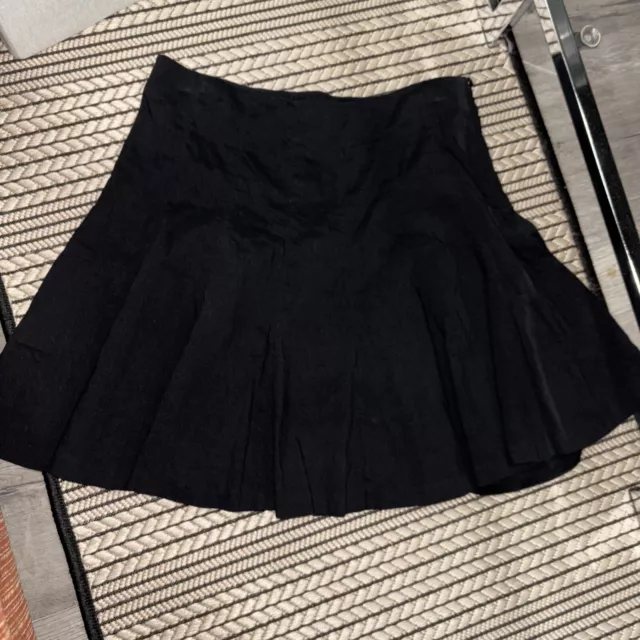 Theory Mini Skirt Womens Size 4 Black Linen Pleated Ruffle Office Work Career