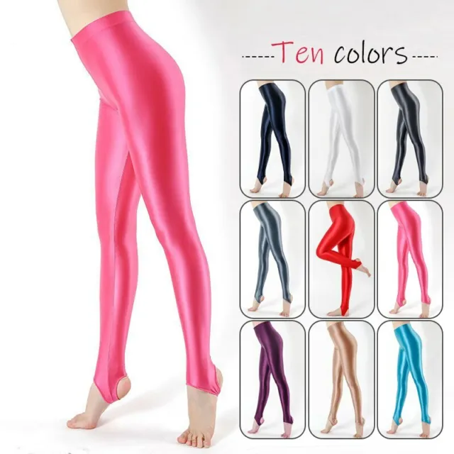 Women Sexy Oil Shiny Glossy Pants Leggings / Zip Bra Top Opaque Yoga  Sportswear