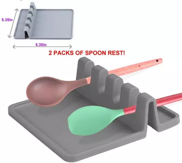 2 PACK Kitchen Silicone Heat Resistant Spoon Rest Cooking Utensil Spatula Holder