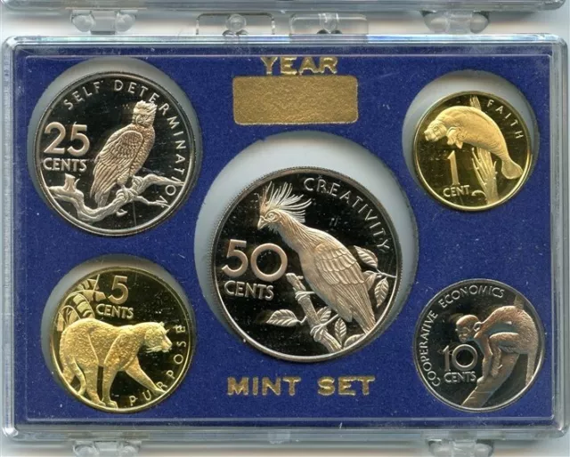 Guyana 5-Coin Proof Set 1976 Old Case Manatee Jaguar Monkey Harpy Eagle Hoatzin