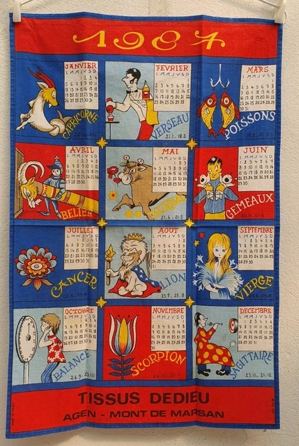 NEUF VINTAGE 1980 Ancien TORCHON CALENDRIER new holland deco scene