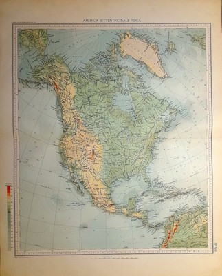 Carta geografica antica CANADA ALASKA tra 1° e 2° GUERRA MOND 1927 Antique map 