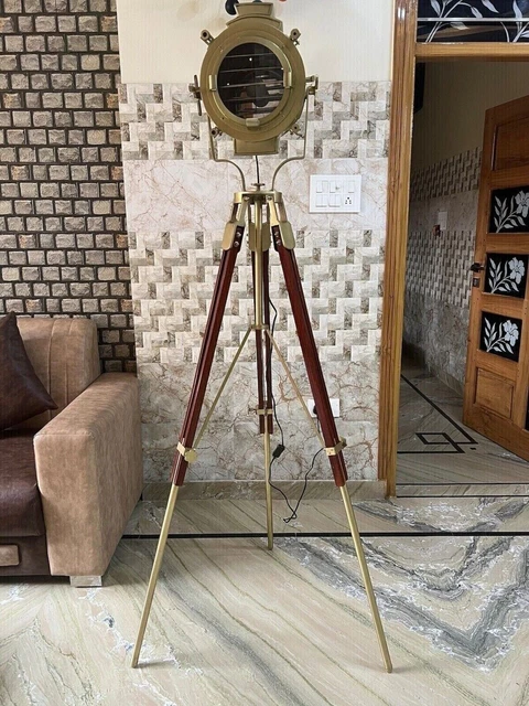 Royal Master Brass Antique Searchlight Floor Tripod Large Spotlight Decor