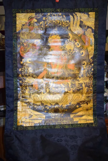 Thangka,Tib,Paradiesvogel/Drachen a.Lotussockel,24KTGoldm.a.Seidenbrok.,130x95cm