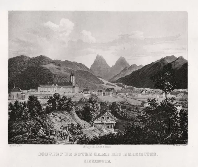 Einsiedeln Monastère Canton de Schwyz Suisse Gravure Table en Acier 1850