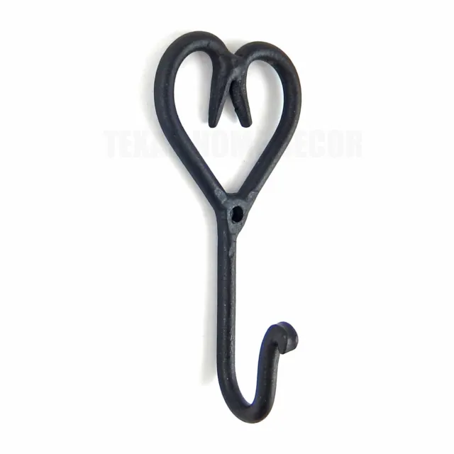 Tiny Small Heart Shaped Metal Wall Hook Key Hanger Wrought Iron Rustic Black 3"