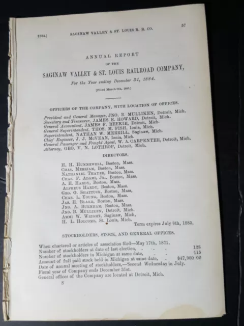 1885 train paper SAGINAW VALLEY & ST LOUIS RAILROAD Ionia Gratiot Michigan