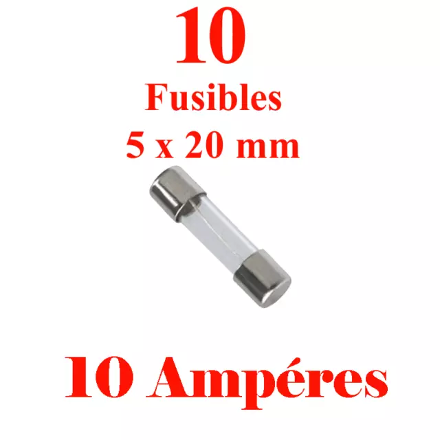10 Fusibles Verre 5 X 20 mm Puissance 10 Ampéres