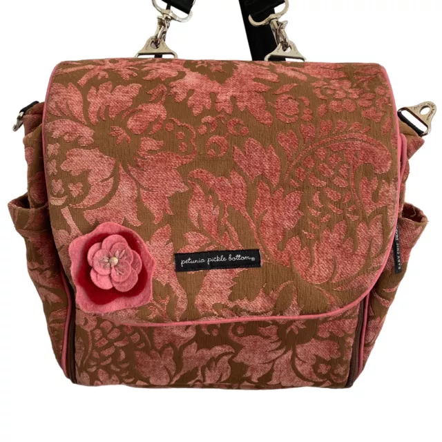Petunia Pickle Bottom Boxt Diaper Bag Tapestry Brown Pink Paisley Velvet