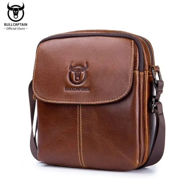 BULLCAPTAIN Leather Men's Messenger Bag Business Shoulder Bags Crossbody Bag