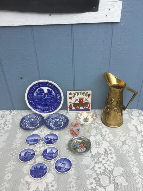 Collectable Vintage Plates , Water Can Glass Shot Glass Tile