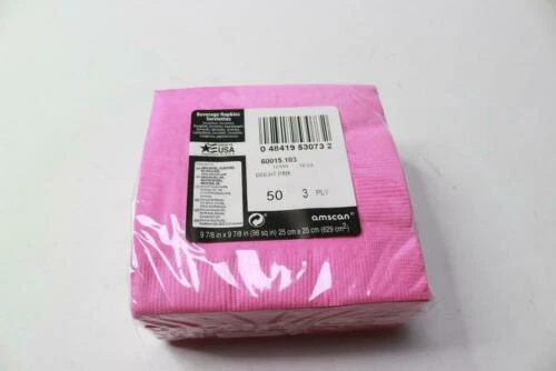 (200-Pk) Amscan Beverage Disposable Napkins Bright Pink 6.5 60015.103