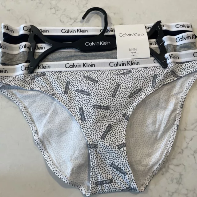 Calvin Klein Women's Logo Cotton Stretch Bikini Panties 3 Pack Pairs M QP1258R