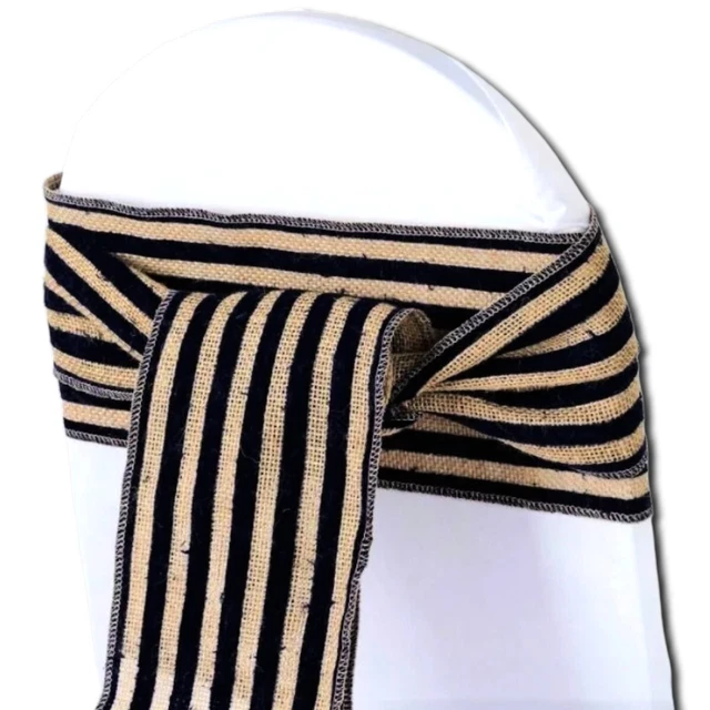 Burlap Chair Sash Lot of 7 Rolls of 108 In Rustic Wedding Decor Blue Stripe Jute