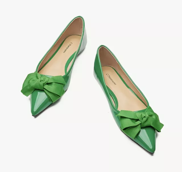 C.Paravano Pointed Toe Flats Women’s Size 9 Green Bowknot Dress Shoes NWB