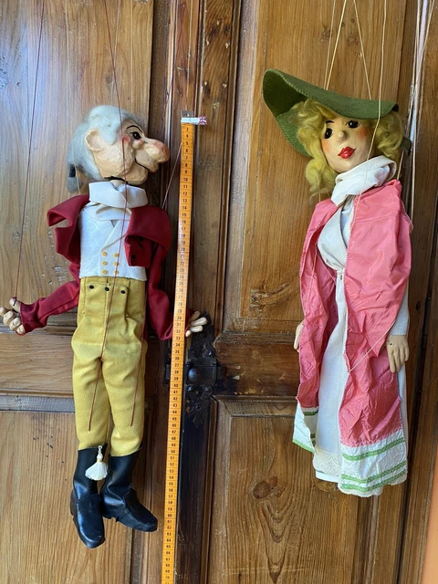 marionnettes  à fils  hauteur 6o Cm Plâtre Et Bois Artisanales Lot De 2