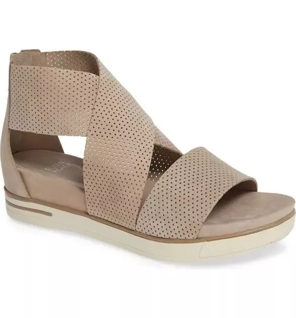 Eileen Fisher Women's Sport Perforated Nubuck Leather Platform Sandals Barley