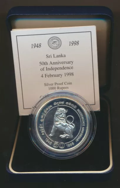 SRI LANKA: 1998 1000 Rupee Silver Proof 50 Years of Independence, Cased ...