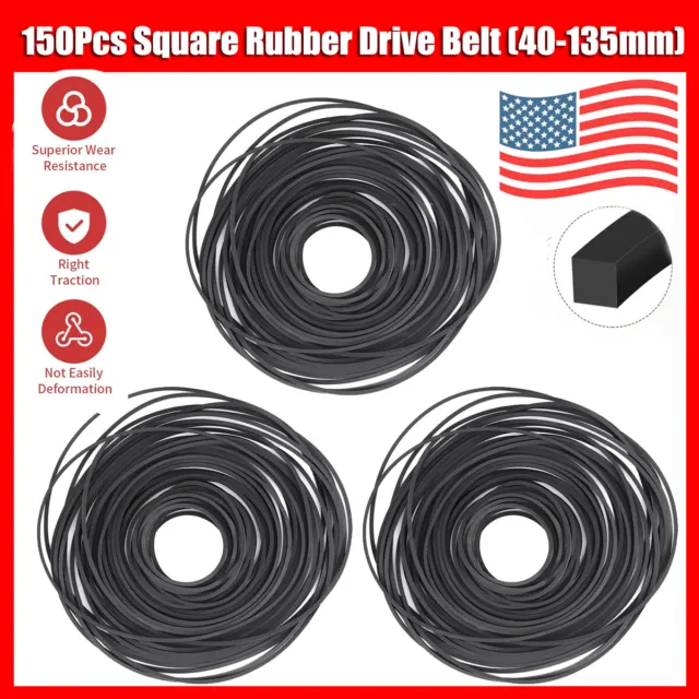 150 PCS Square Rubber Drive Belt For Cassette Player Recorder Repair Replacement