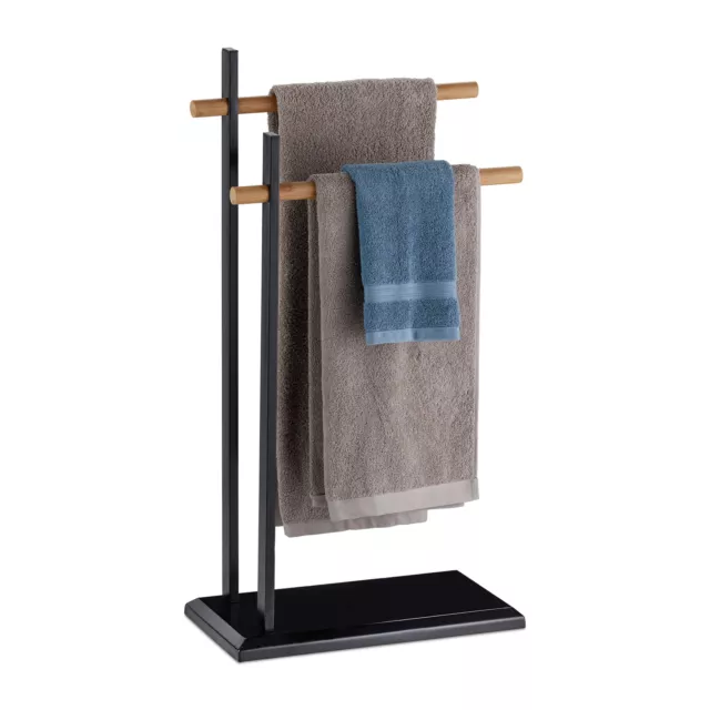 Porta asciugamani da terra a 2 bracci porta salviette piantana da bagno in bambù
