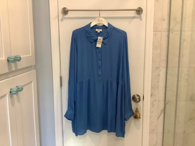 NWT Style & Co. Glazed Cobalt Long Sleeve Gauze Tunic Shirt Top 3X