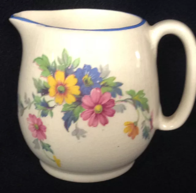 Royal Winton Grimwades England Mini Creamer Floral Flowers On One Side Blue Trim