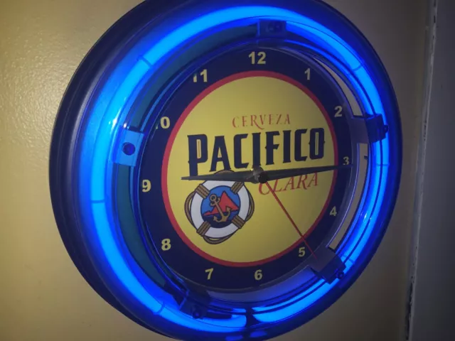 Pacifico Clara Cerveza Beer Bar Man Cave Neon Advertising Wall Clock Sign