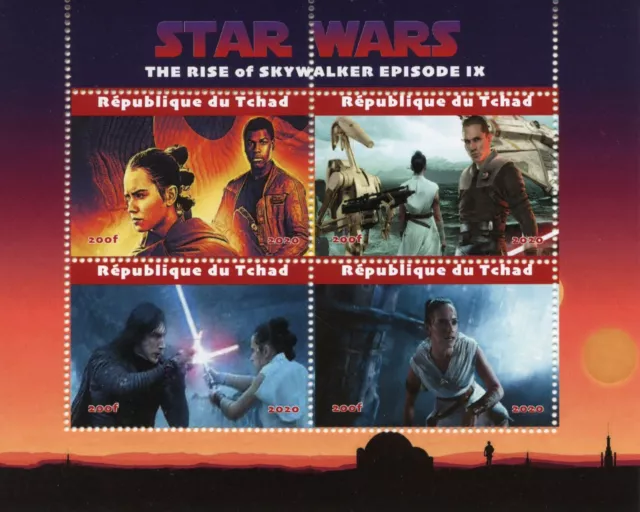 Star Wars Stamps Chad 2020 MNH Rise of Skywalker Rey Kylo Ren Finn 4v M/S