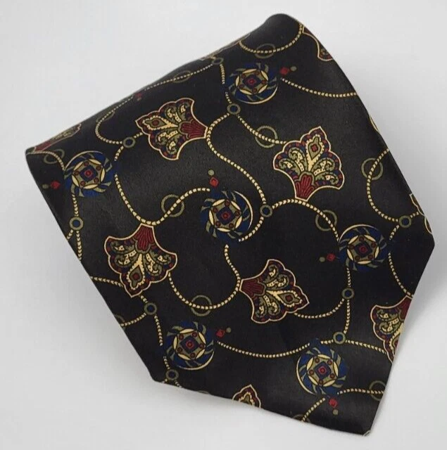 Bill Blass Silk Tie Black Gold Red Blue Geometric Men Necktie USA 58 x 3.5