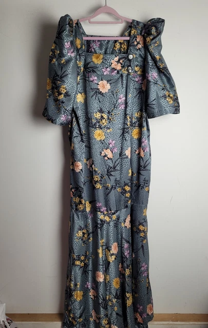 Maxi abito abito grigio africano nigeriano raso occasione taglia plus uk 24