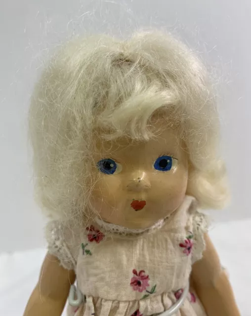 Vogue Toddles Doll All Composition Platinum Blonde Mohair Wig Painted Eye 8” Tag