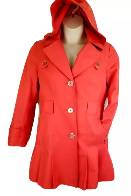 Via Spiga Trench Coat Jacket Womens Large Coral Orange Detachable Hood L