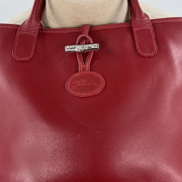 Vintage Longchamp Roseau Red Epi Leather Tote Handbag 2