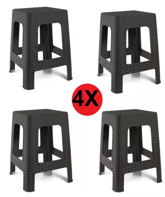 4X taburete silla de plástico estilo rattan asiento cuadrado cómodo jardín patio