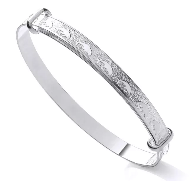 Sterling Silver Expanding Baby Bangle - DOLPHIN PATTERN -  NEW - Gift Boxed