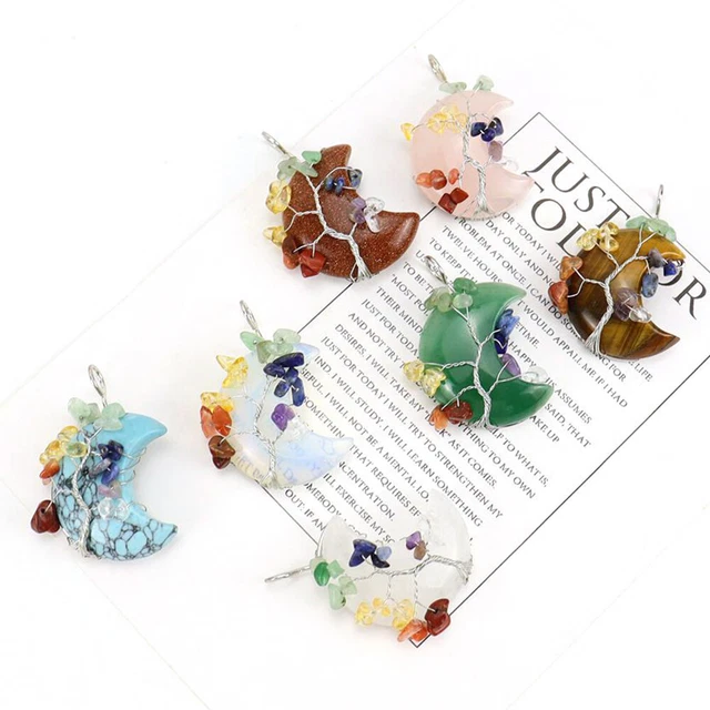 Tree of Life Moon Necklace Chakra Crystal Gem Stone Pendant Healing Amulet Reiki 2