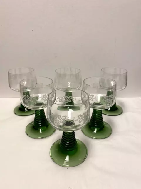 6 Schott Zwiesel Roemer Wine Glasses Set Green Beehive Stem Etch Grape Leaf Lot