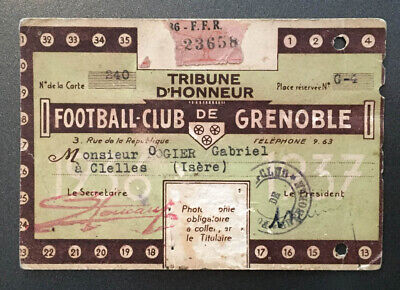Ancien Carte d´adhérent Football Club de Grenoble Tribune d´Honneur Soccer