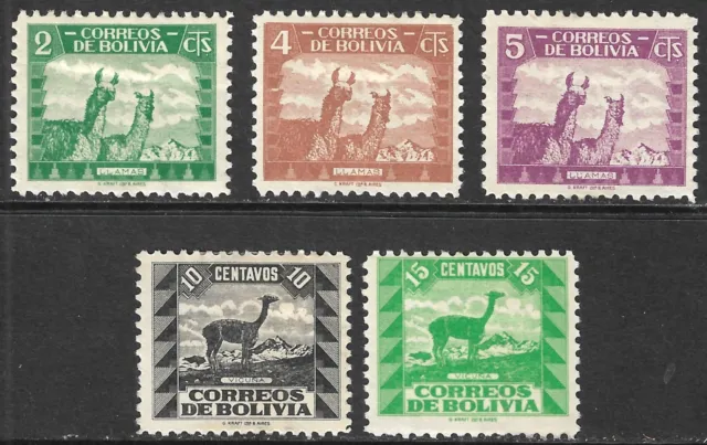 Bolivia Scott #251-55 F/VF Mint Hinged Issued 1939 Llamas & Vicuna