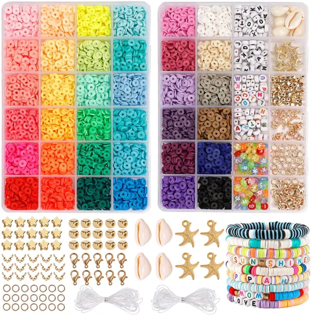 Quefe 5000Pcs Clay Heishi Beads for Bracelet Jewelry Making, Polymer Flat round
