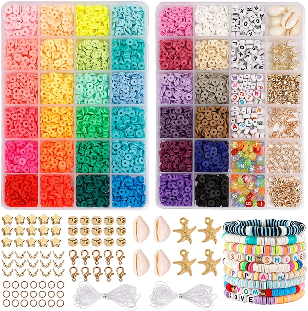 Quefe 5000Pcs Clay Heishi Beads for Bracelet Jewelry Making, Polymer Flat round