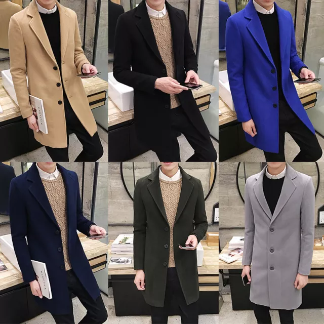 Mens Double Breasted Overcoat Long Jacket Outwear Winter Warm Woolen Trench Coat 3