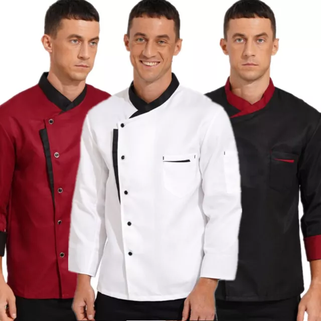 US Mens Chef Jacket Long Sleeve Coat Restaurant Kitchen Cooking Tops Uniform