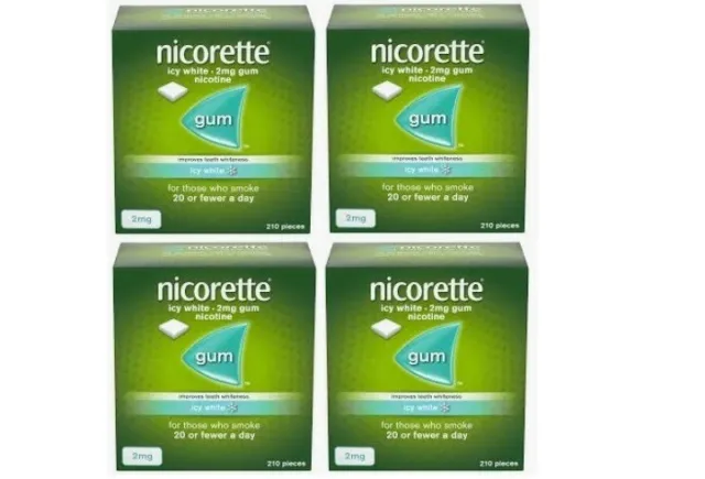 Nicorette Icy White Chewing Whitening Gum 2 mg - 210 Pieces x 4 Packs